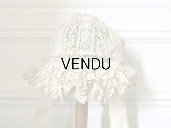 画像7: アンティーク バテム用　レースのボネ オフホワイトのシルクリボン (7)