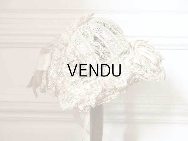 画像4: アンティーク バテム用　レースのボネ オフホワイトのシルクリボン (4)