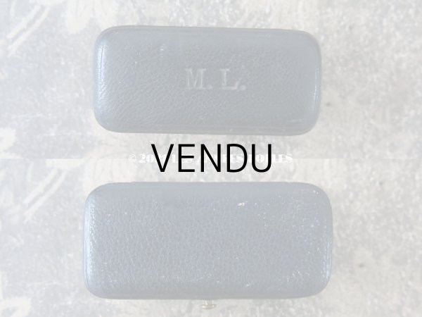 画像5: アンティーク 本革製 イニシャル入り ML ジュエリーボックス ダークブルー　エパングル用 (5)