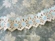 画像1: アンティーク  水色の花の刺繍入り　カットワークレース 生成り色 89cm (45cm+44cm) (1)