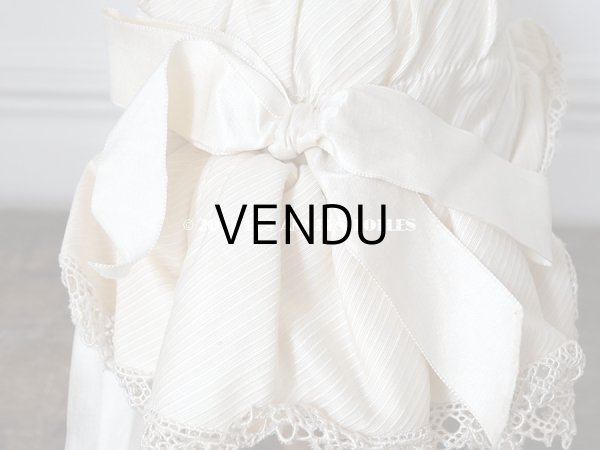 画像12: アンティーク シルク製 小さな女の子用 帽子 クリーム色 大きなリボン (12)