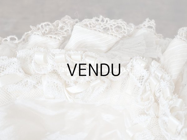 画像16: アンティーク シルク製 小さな女の子用 帽子 クリーム色 大きなリボン (16)