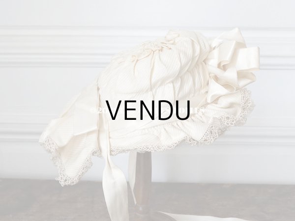 画像6: アンティーク シルク製 小さな女の子用 帽子 クリーム色 大きなリボン (6)