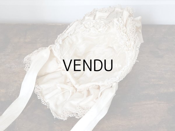 画像13: アンティーク シルク製 小さな女の子用 帽子 クリーム色 大きなリボン (13)