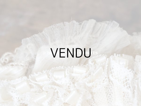 画像18: アンティーク シルク製 小さな女の子用 帽子 クリーム色 大きなリボン (18)