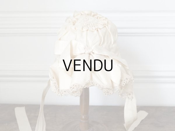 画像5: アンティーク シルク製 小さな女の子用 帽子 クリーム色 大きなリボン (5)