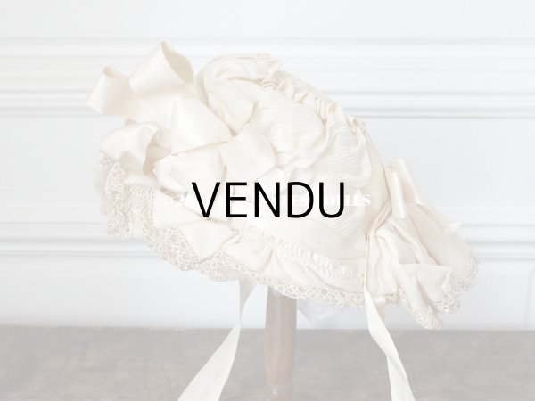 画像4: アンティーク シルク製 小さな女の子用 帽子 クリーム色 大きなリボン (4)