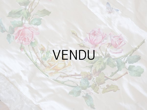 画像6: 1900年代 アンティーク シルク製 大きなポシェット 薔薇と蝶々のハンドペイント オフホワイト (6)