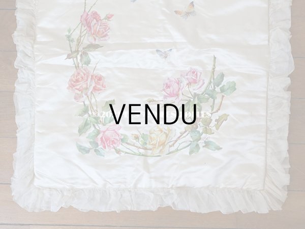 画像5: 1900年代 アンティーク シルク製 大きなポシェット 薔薇と蝶々のハンドペイント オフホワイト (5)