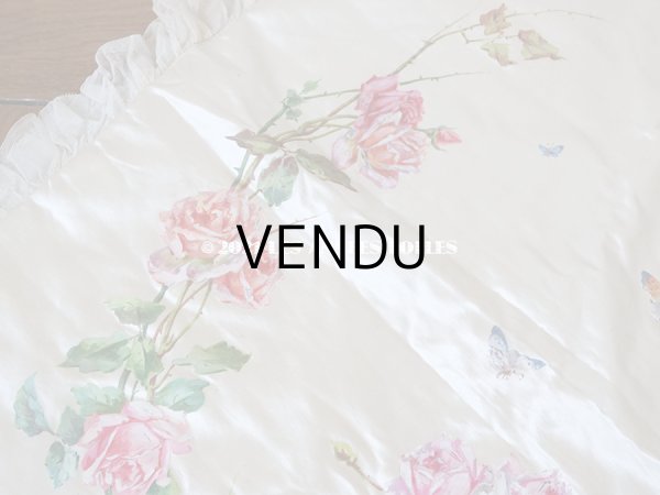 画像7: 1900年代 アンティーク シルク製 大きなポシェット 薔薇と蝶々のハンドペイント オフホワイト (7)