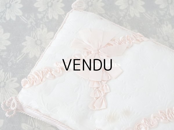 画像3: アンティーク  シルク製 ハンキーケース ピンクのリボン ハンカチ用ポシェット  (3)