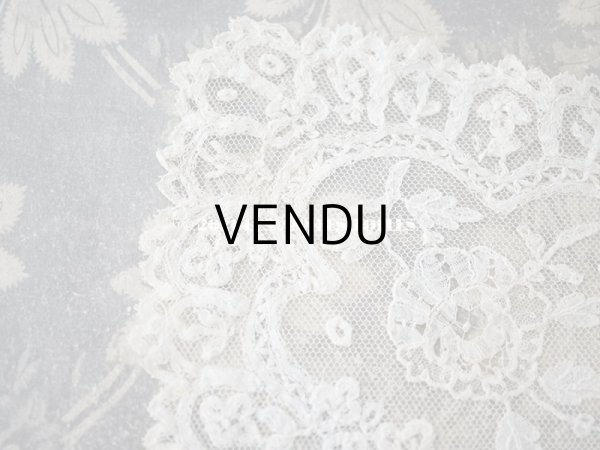 画像20: 19世紀 アンティーク イニシャル・モノグラム刺繍入り 結婚式のハンカチ アプリカシオン・アングルテール (ボビンレース)　 (20)