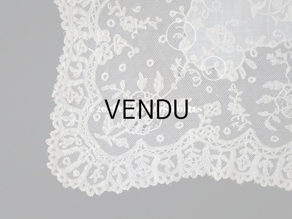 画像10: 19世紀 アンティーク イニシャル・モノグラム刺繍入り 結婚式のハンカチ アプリカシオン・アングルテール (ボビンレース)　 (10)