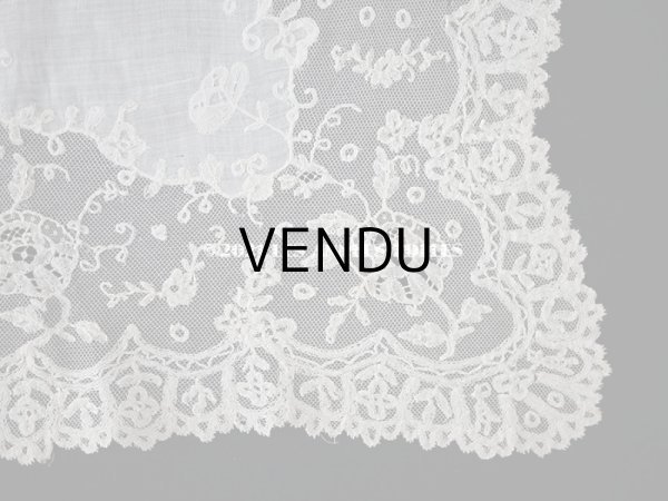 画像12: 19世紀 アンティーク イニシャル・モノグラム刺繍入り 結婚式のハンカチ アプリカシオン・アングルテール (ボビンレース)　 (12)