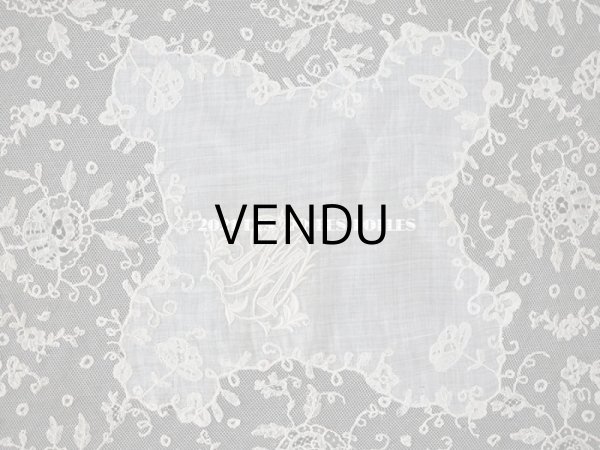 画像4: 19世紀 アンティーク イニシャル・モノグラム刺繍入り 結婚式のハンカチ アプリカシオン・アングルテール (ボビンレース)　 (4)