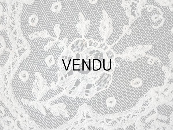 画像15: 19世紀 アンティーク イニシャル・モノグラム刺繍入り 結婚式のハンカチ アプリカシオン・アングルテール (ボビンレース)　 (15)