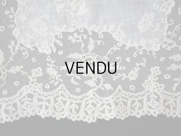 画像11: 19世紀 アンティーク イニシャル・モノグラム刺繍入り 結婚式のハンカチ アプリカシオン・アングルテール (ボビンレース)　 (11)