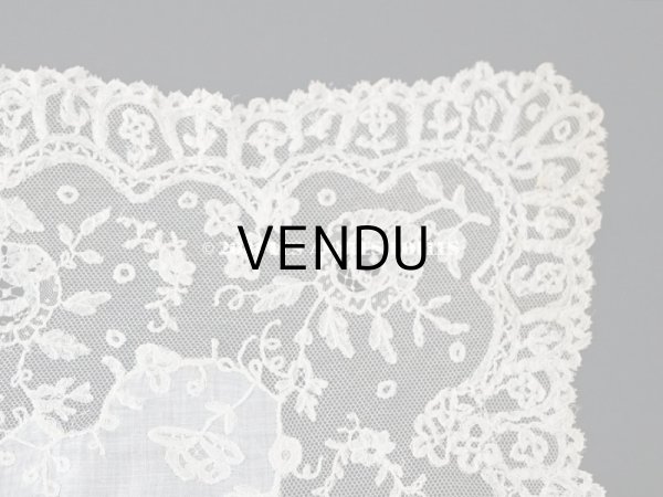 画像7: 19世紀 アンティーク イニシャル・モノグラム刺繍入り 結婚式のハンカチ アプリカシオン・アングルテール (ボビンレース)　 (7)