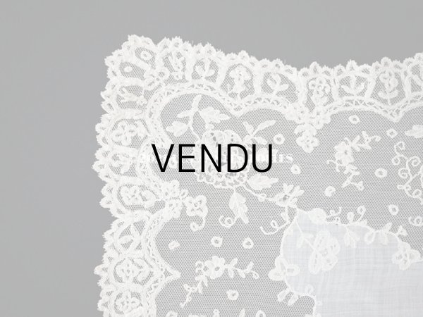 画像5: 19世紀 アンティーク イニシャル・モノグラム刺繍入り 結婚式のハンカチ アプリカシオン・アングルテール (ボビンレース)　 (5)