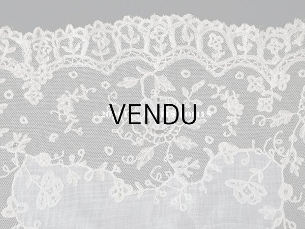 画像6: 19世紀 アンティーク イニシャル・モノグラム刺繍入り 結婚式のハンカチ アプリカシオン・アングルテール (ボビンレース)　 (6)