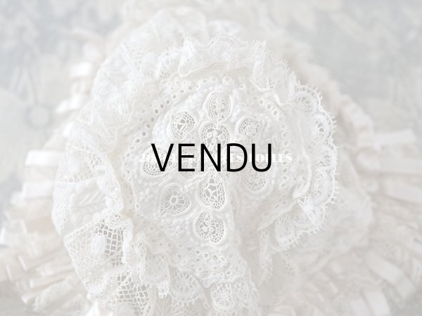 画像14: アンティーク ドール用 小さなボネ パウダーピンクのシルクリボン＆手編みのレース (14)