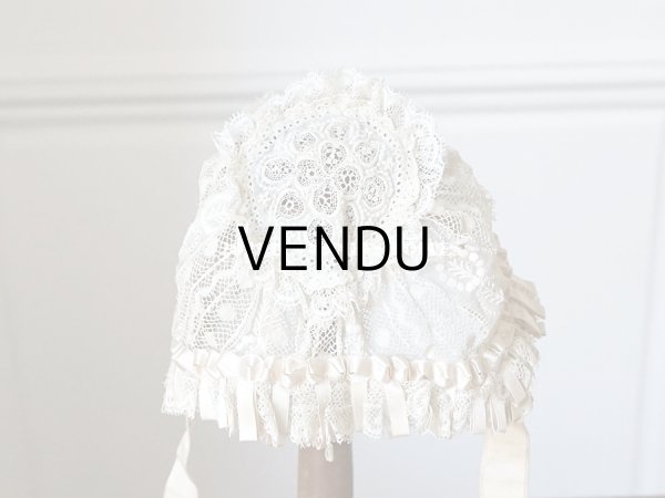 画像5: アンティーク ドール用 小さなボネ パウダーピンクのシルクリボン＆手編みのレース (5)