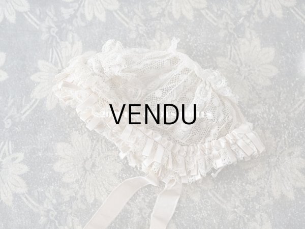 画像3: アンティーク ドール用 小さなボネ パウダーピンクのシルクリボン＆手編みのレース (3)