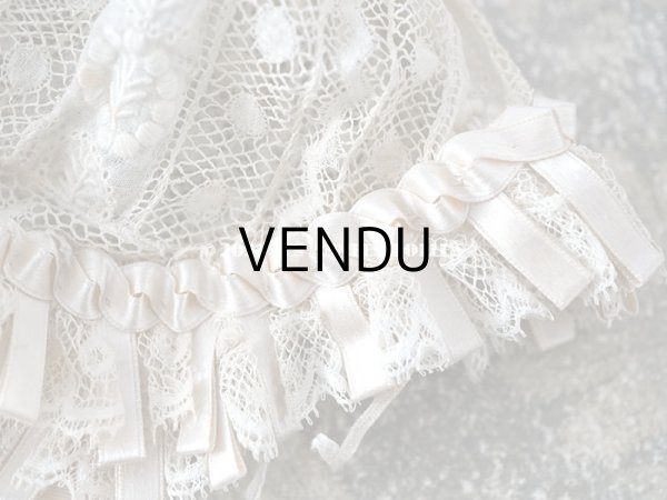 画像13: アンティーク ドール用 小さなボネ パウダーピンクのシルクリボン＆手編みのレース (13)