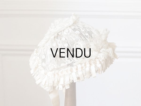 画像4: アンティーク ドール用 小さなボネ パウダーピンクのシルクリボン＆手編みのレース (4)