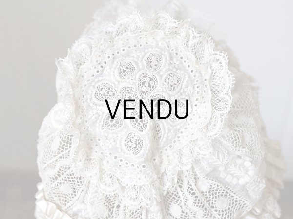 画像7: アンティーク ドール用 小さなボネ パウダーピンクのシルクリボン＆手編みのレース (7)