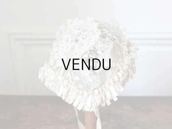 画像16: アンティーク ドール用 小さなボネ パウダーピンクのシルクリボン＆手編みのレース (16)