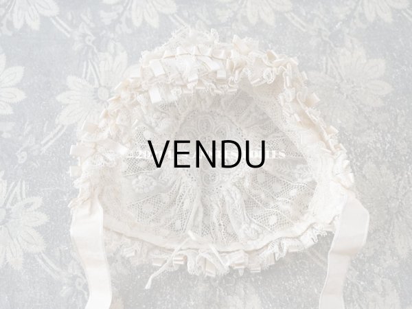 画像15: アンティーク ドール用 小さなボネ パウダーピンクのシルクリボン＆手編みのレース (15)