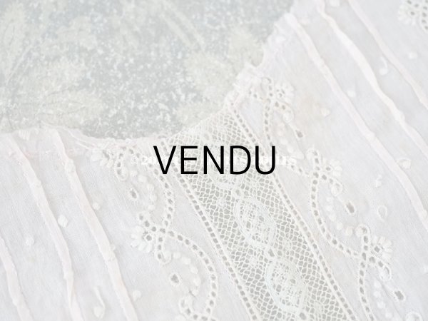 画像5: アンティーク  花&水玉の刺繍入り レース＆コットン生地 ピンク 57×41cm (5)