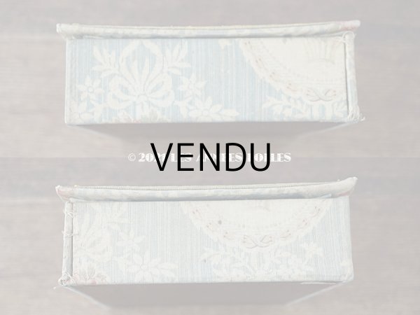 画像5: 1900年代 アンティーク 薔薇の花かご＆花とリボンのガーランド　カルトナージュボックス 淡いブルー (5)