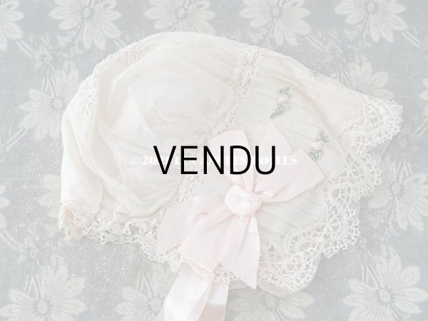 画像5: 1920年代 アンティーク ボネ ベビーピンクのシルクリボン & ロココトリム  (5)