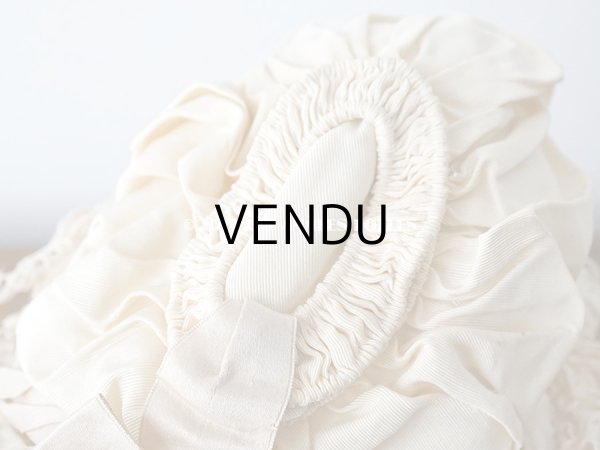 画像6: アンティーク シルク製 小さな女の子用 帽子 アイボリー色 ピンクベージュのリボン＆レース (6)