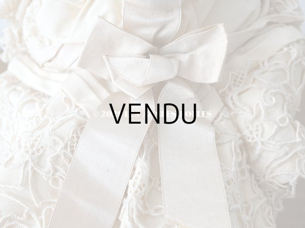 画像7: アンティーク シルク製 小さな女の子用 帽子 アイボリー色 ピンクベージュのリボン＆レース (7)