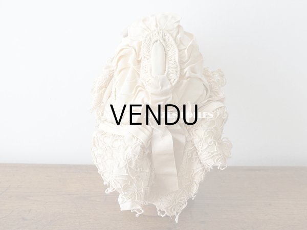 画像4: アンティーク シルク製 小さな女の子用 帽子 アイボリー色 ピンクベージュのリボン＆レース (4)