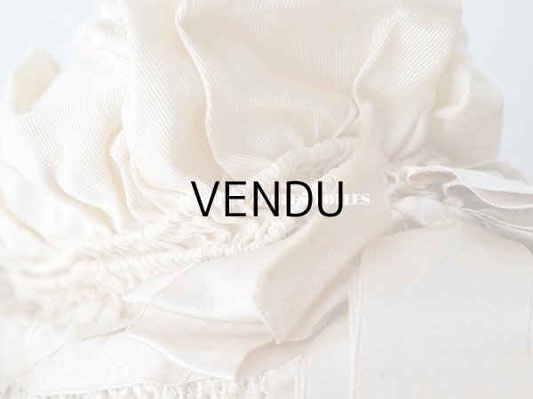 画像11: アンティーク シルク製 小さな女の子用 帽子 アイボリー色 ピンクベージュのリボン＆レース (11)