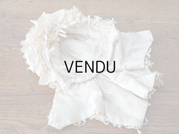 画像13: アンティーク シルク製 小さな女の子用 帽子 アイボリー色 ピンクベージュのリボン＆レース (13)