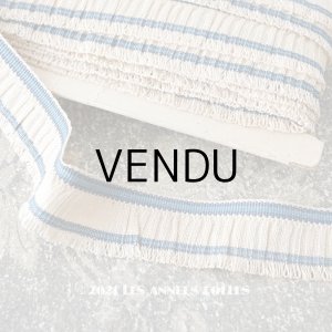 画像: アンティーク  フリルリボン リネン製 ブルーのライン入り 