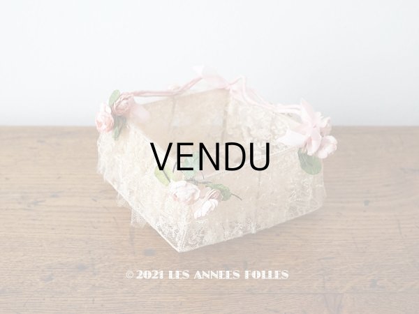 画像1: 【11周年セール対象外】 アンティーク ピンクの薔薇の布花付 ウェディングのドラジェ用パニエ マリアージュ (1)