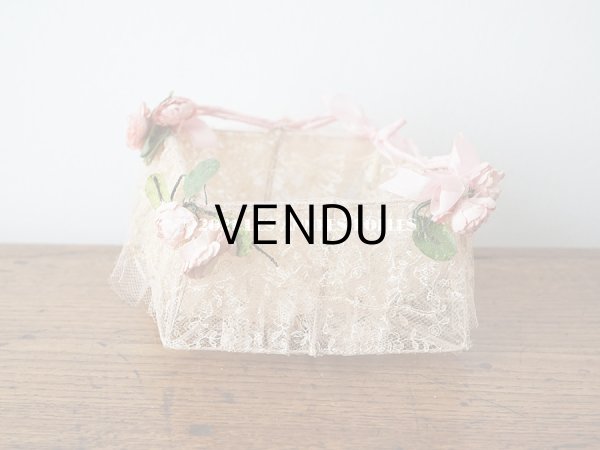 画像4: 【11周年セール対象外】 アンティーク ピンクの薔薇の布花付 ウェディングのドラジェ用パニエ マリアージュ (4)