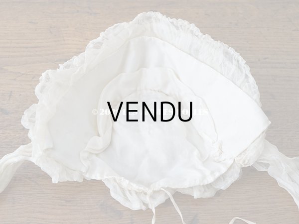 画像13: 【11周年セール対象外】 アンティーク ドール用 シルクオーガンジーのリボン付 フリル＆レースのボネ (13)