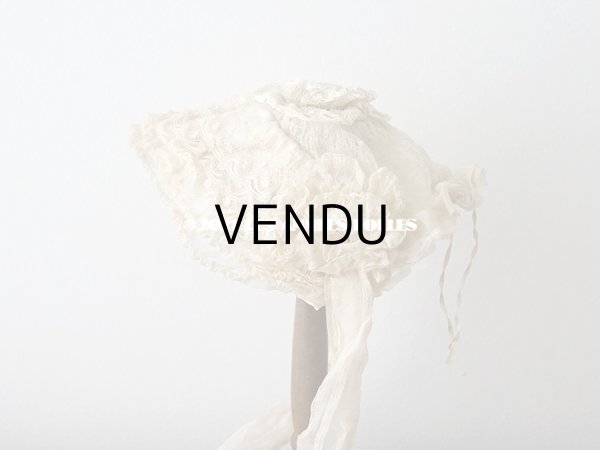 画像3: 【11周年セール対象外】 アンティーク ドール用 シルクオーガンジーのリボン付 フリル＆レースのボネ (3)