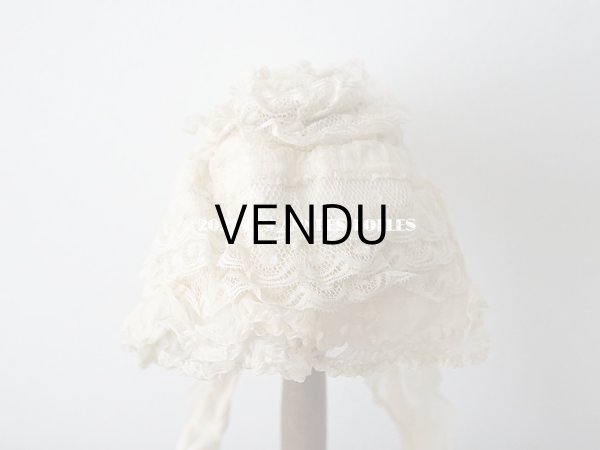 画像7: 【11周年セール対象外】 アンティーク ドール用 シルクオーガンジーのリボン付 フリル＆レースのボネ (7)