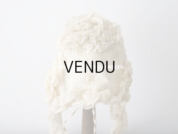 画像6: 【11周年セール対象外】 アンティーク ドール用 シルクオーガンジーのリボン付 フリル＆レースのボネ (6)