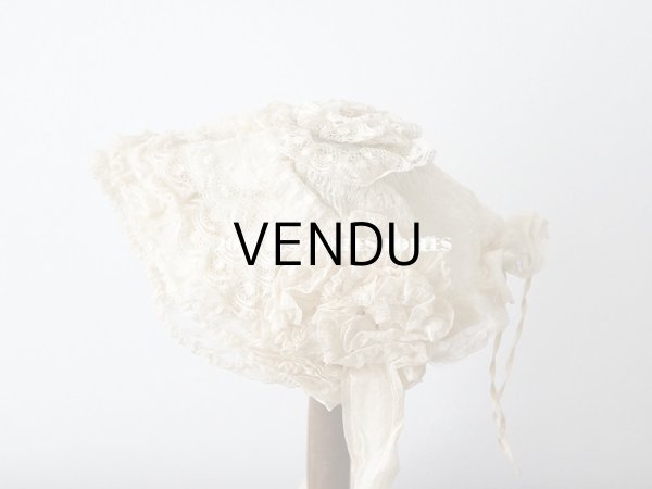 画像4: 【11周年セール対象外】 アンティーク ドール用 シルクオーガンジーのリボン付 フリル＆レースのボネ (4)