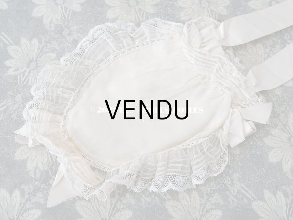 画像10: 【11周年セール対象外】 アンティーク  初聖体のオモニエール 淡いピンクのシルクリボン & 花刺繍入りレースのフリル (10)