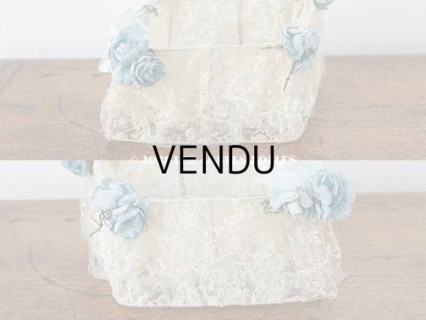 画像13: アンティーク ブルーの薔薇の布花付 ウェディングのドラジェ用パニエ マリアージュ (13)